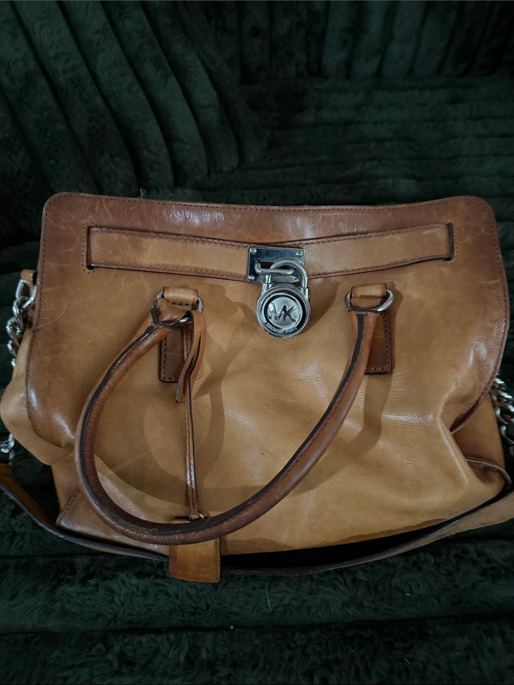 Michael Kors Cognac Leather Satchel with Silver-Tone Lock